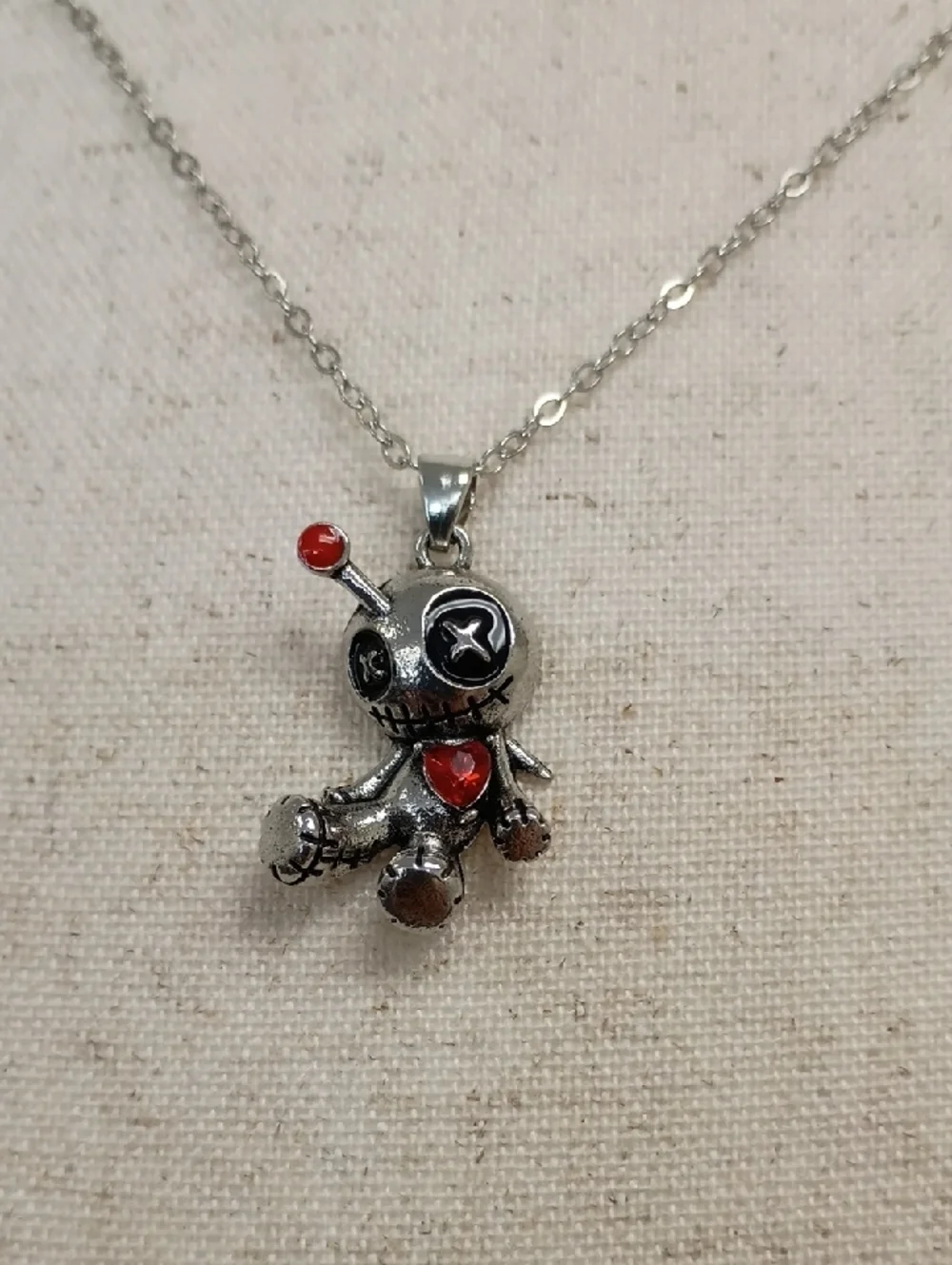 Charm Pendant Necklace Silver Tone Red Crystal Accent Chain